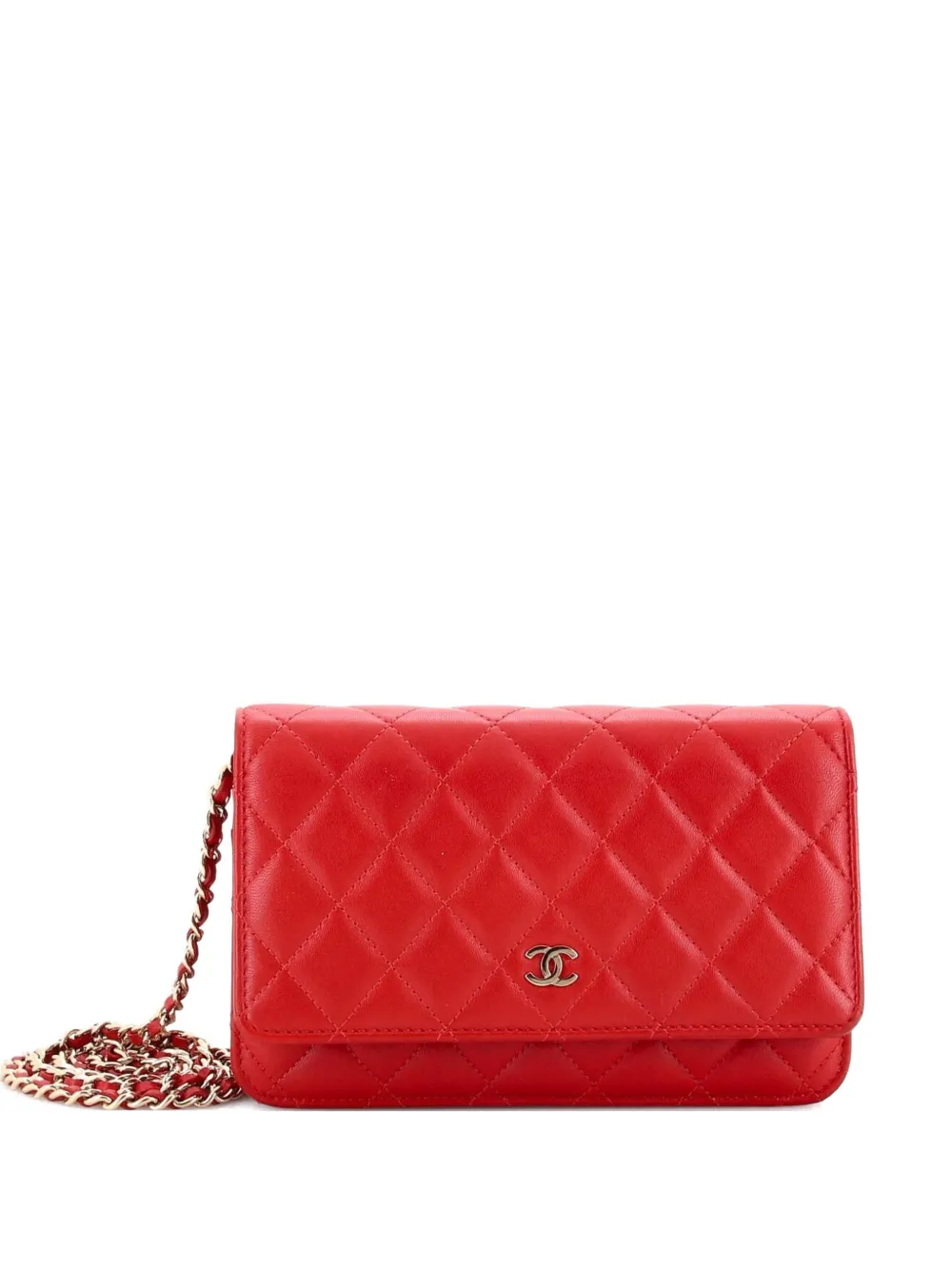 CHANEL Pre-Owned Borsa a tracolla in pelle di agnello trapuntata con catena - Rosso