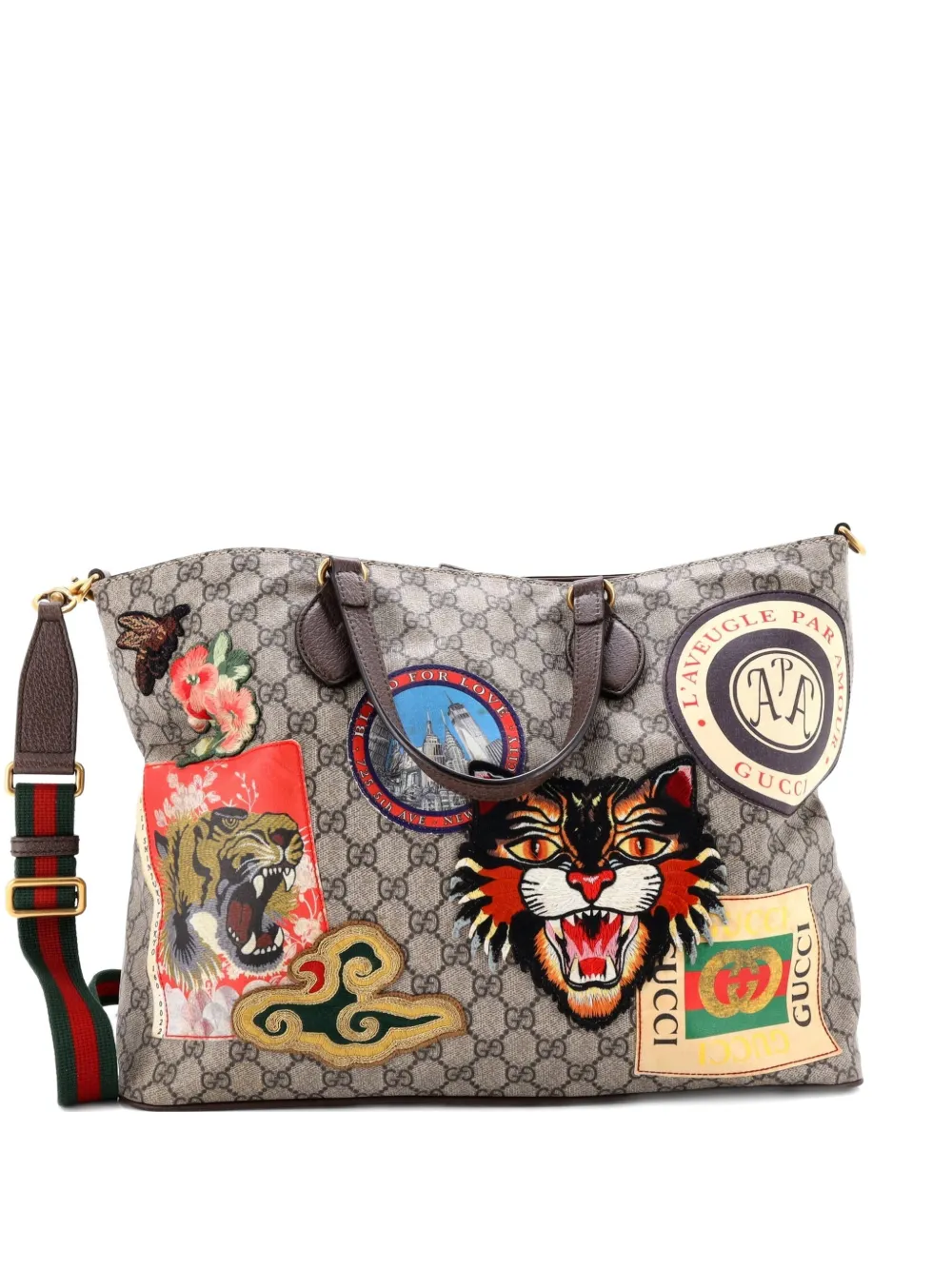 Gucci Pre-Owned Borsa tote Courrier Convertible Soft Open GG in tela cerata con applicazione - Marrone