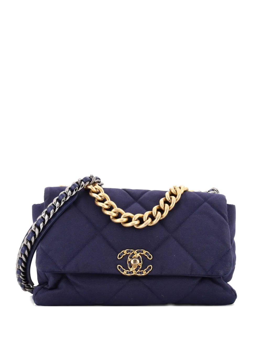 CHANEL Pre-Owned Borsa a spalla 19 grande in tela trapuntata con battente - Blu