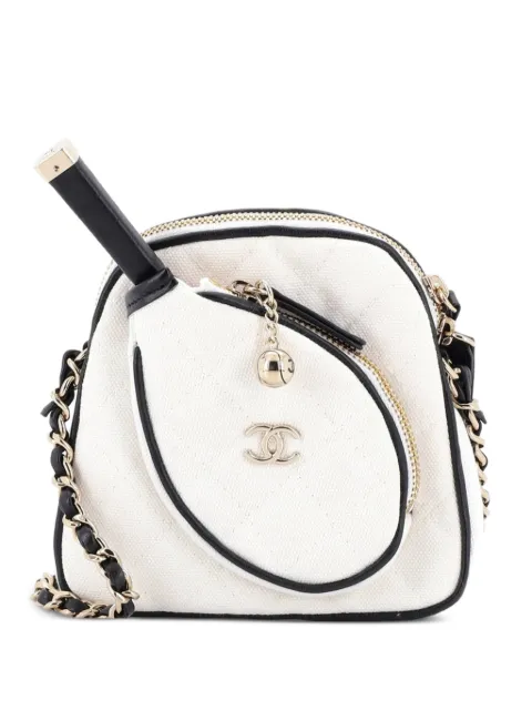 CHANEL Pre-Owned CC Tennis Racket with Chain Quilted Canvas and Leather Small clutch bag