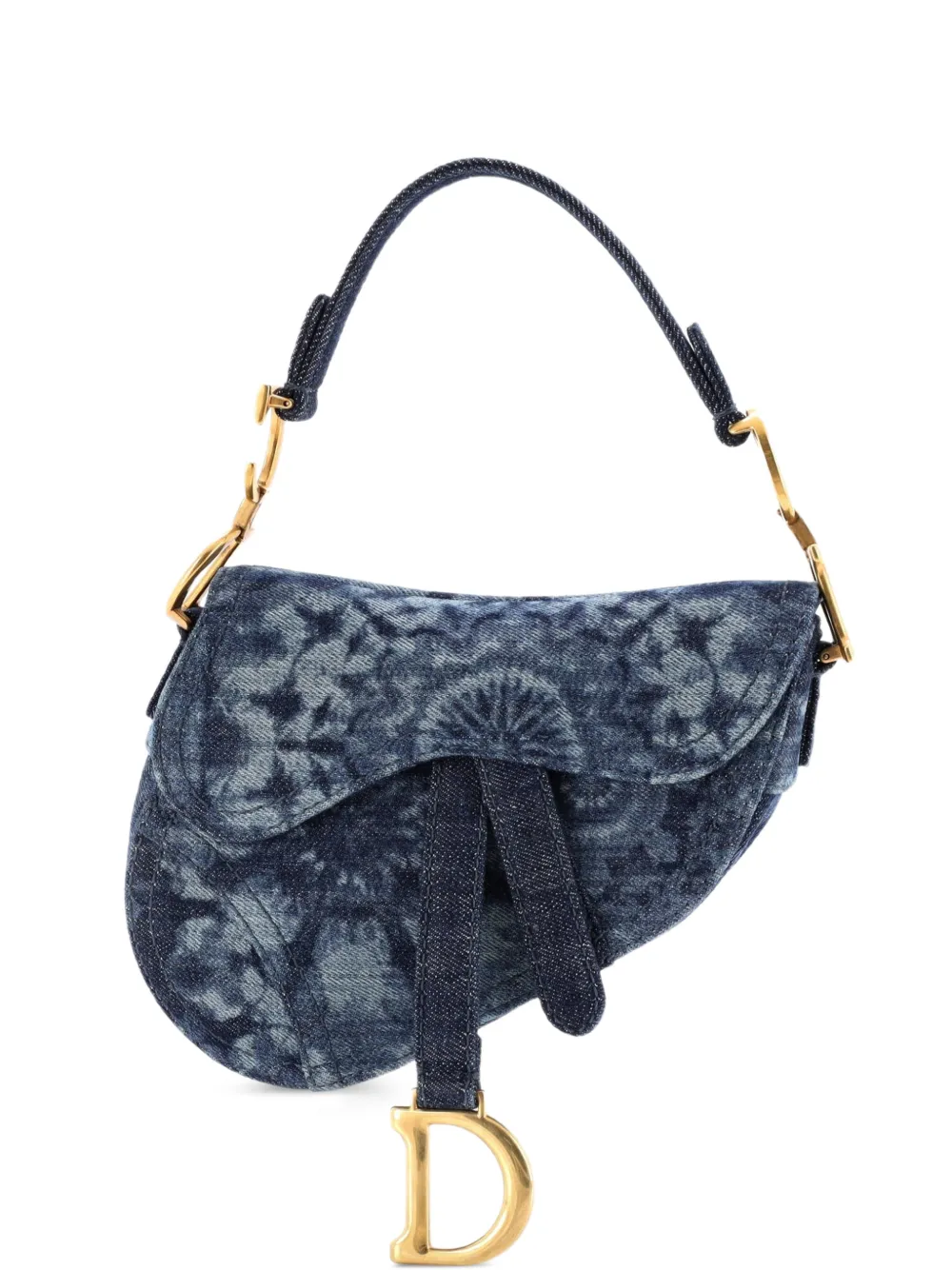 Christian Dior Pre-Owned Borsa a spalla Saddle mini in denim con fantasia tie dye e stampa - Blu