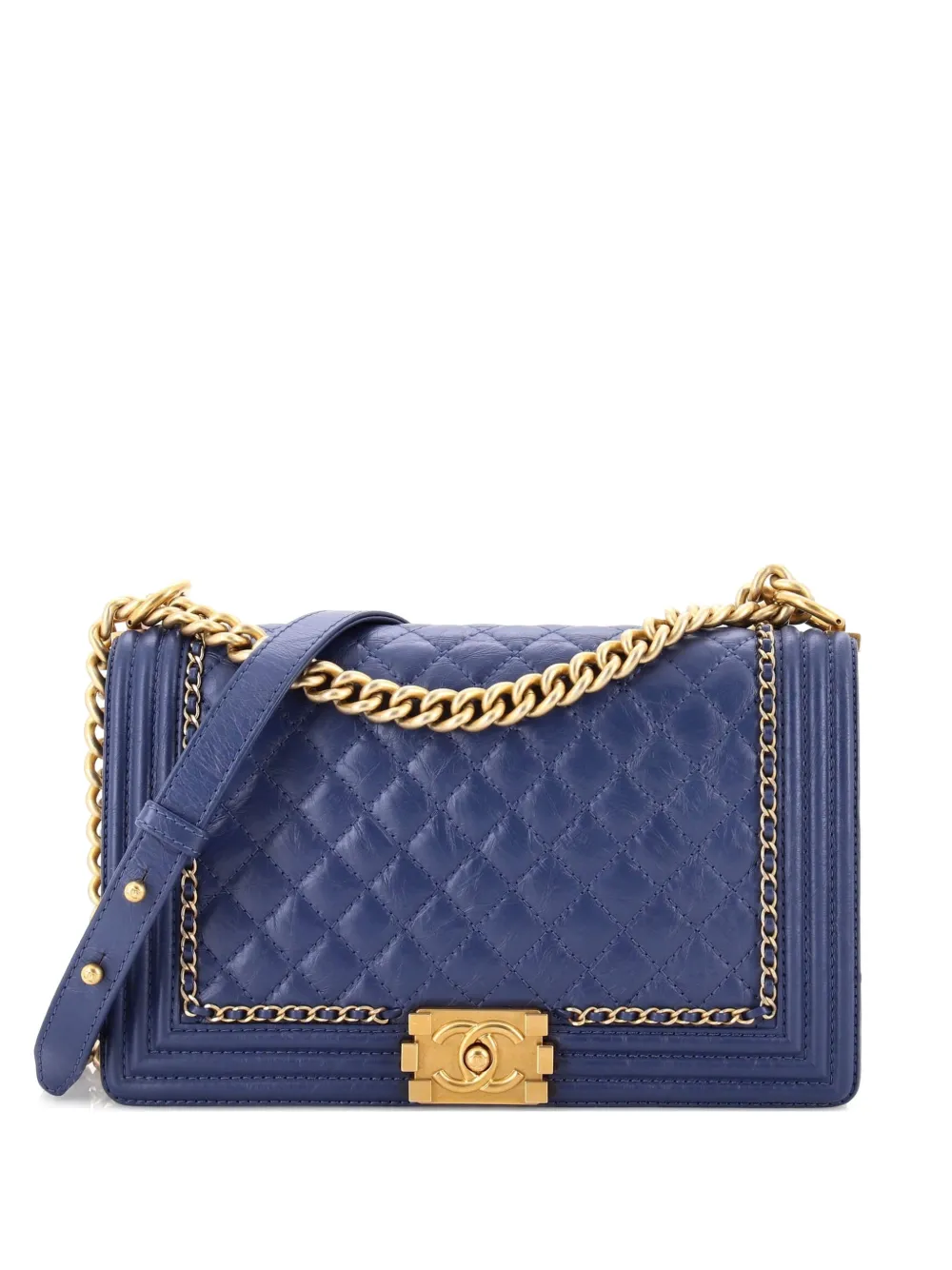 CHANEL Pre-Owned Borsa a tracolla Jacket Boy media in pelle di vitello trapuntata con battente - Blu