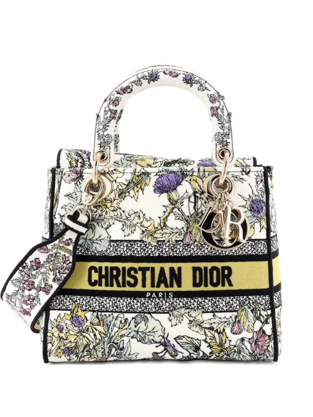 Christian Dior Pre-Owned Borsa a tracolla Lady D-Lite media in tela con ricamo - Multicolore