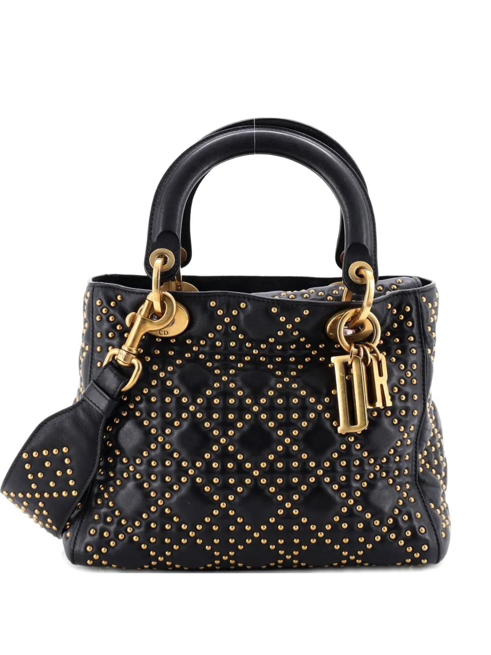 Christian Dior Pre-Owned Supple Lady Dior Bag Cannage Studded Lambskin Medium satchel - Schwarz