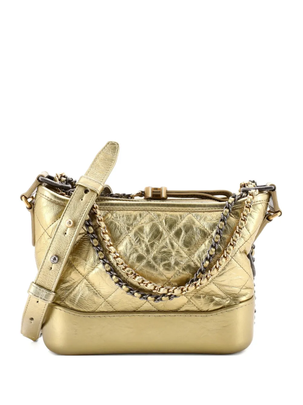 CHANEL Pre-Owned Borsa passepartout Gabrielle piccola in pelle di vitello metallizzata trapuntata - Oro