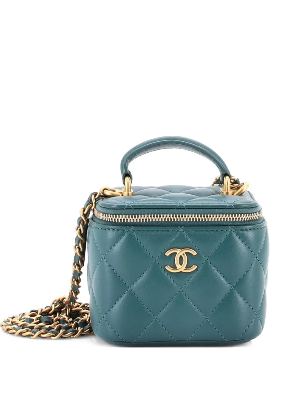 CHANEL Pre-Owned Borsa a tracolla Vanity Case mini in pelle di agnello trapuntata con manico - Blu