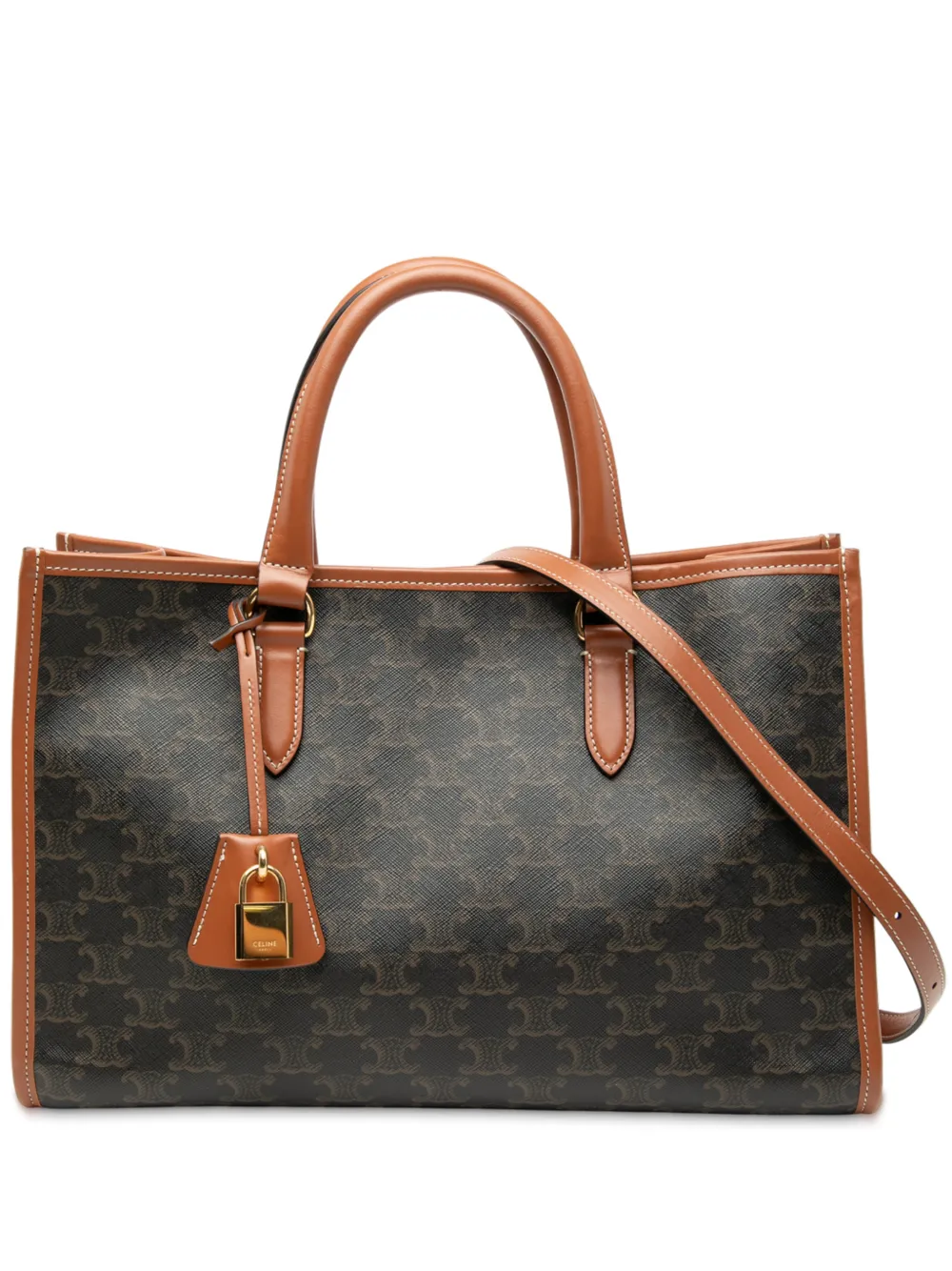 Celine Pre-Owned 2022 Mini Triomphe Coated Canvas Horizontal Cabas Tote satchel - Marrone