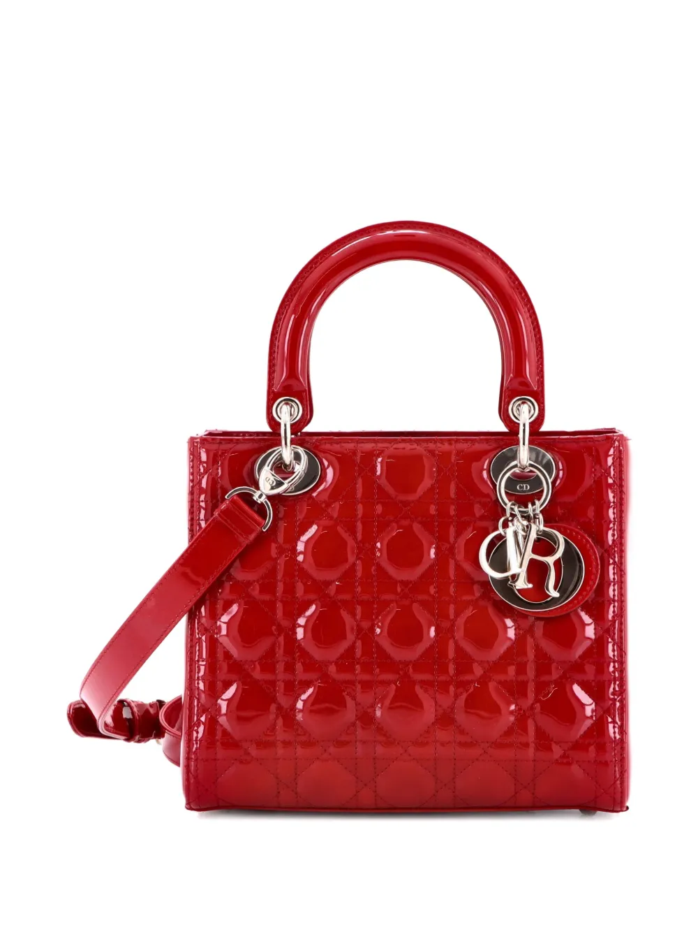 Christian Dior Pre-Owned Borsa a tracolla Lady Dior media trapuntata in pelle verniciata con motivo Cannage - Rosso