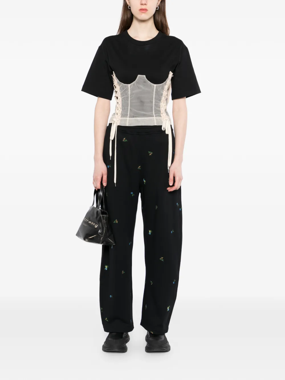 JNBY Broek met geborduurde bloemen Zwart