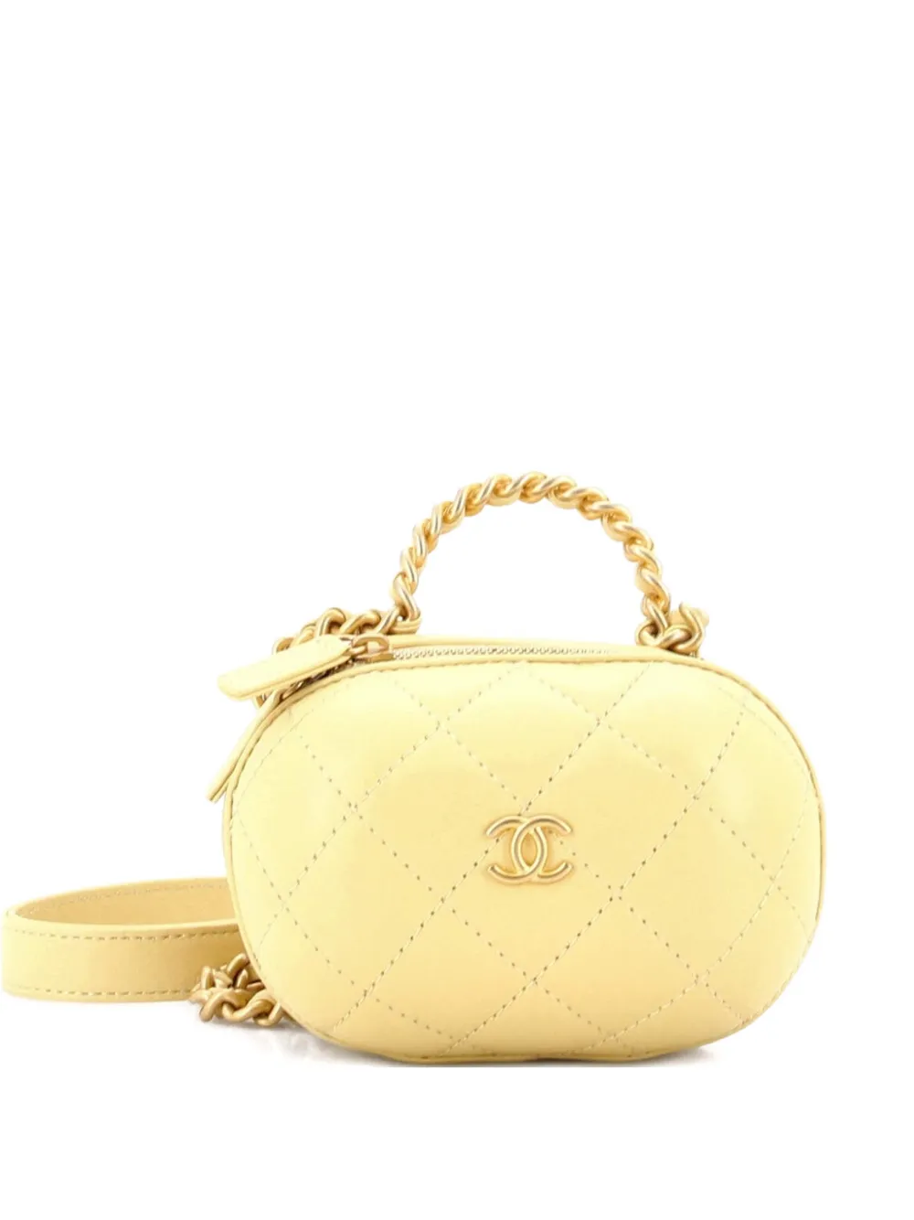 CHANEL Pre-Owned Borsa a tracolla CC Bubble mini in pelle di agnello trapuntata con manico e catena - Giallo