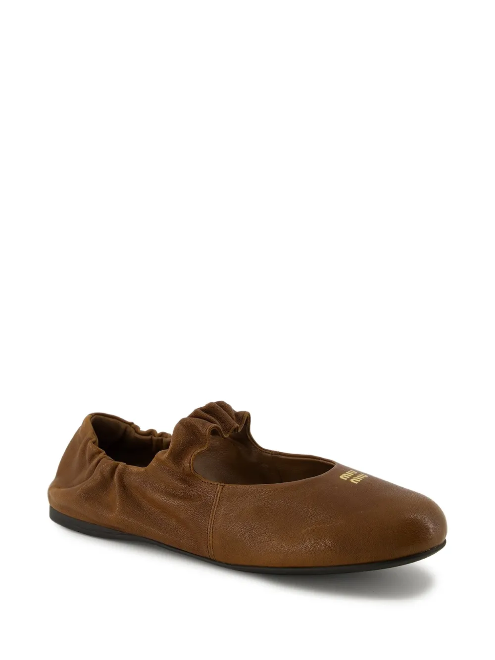  Miu Miu Ruched Leather Ballet Flats - Brown 