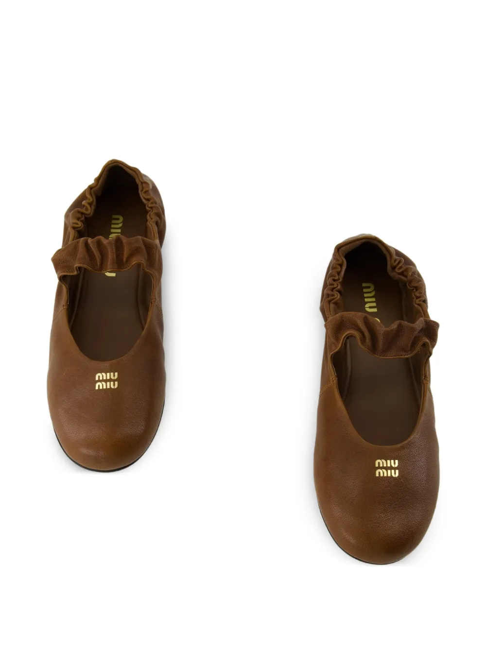 Miu Miu Ruched Leather Ballet Flats in Brown, view 4