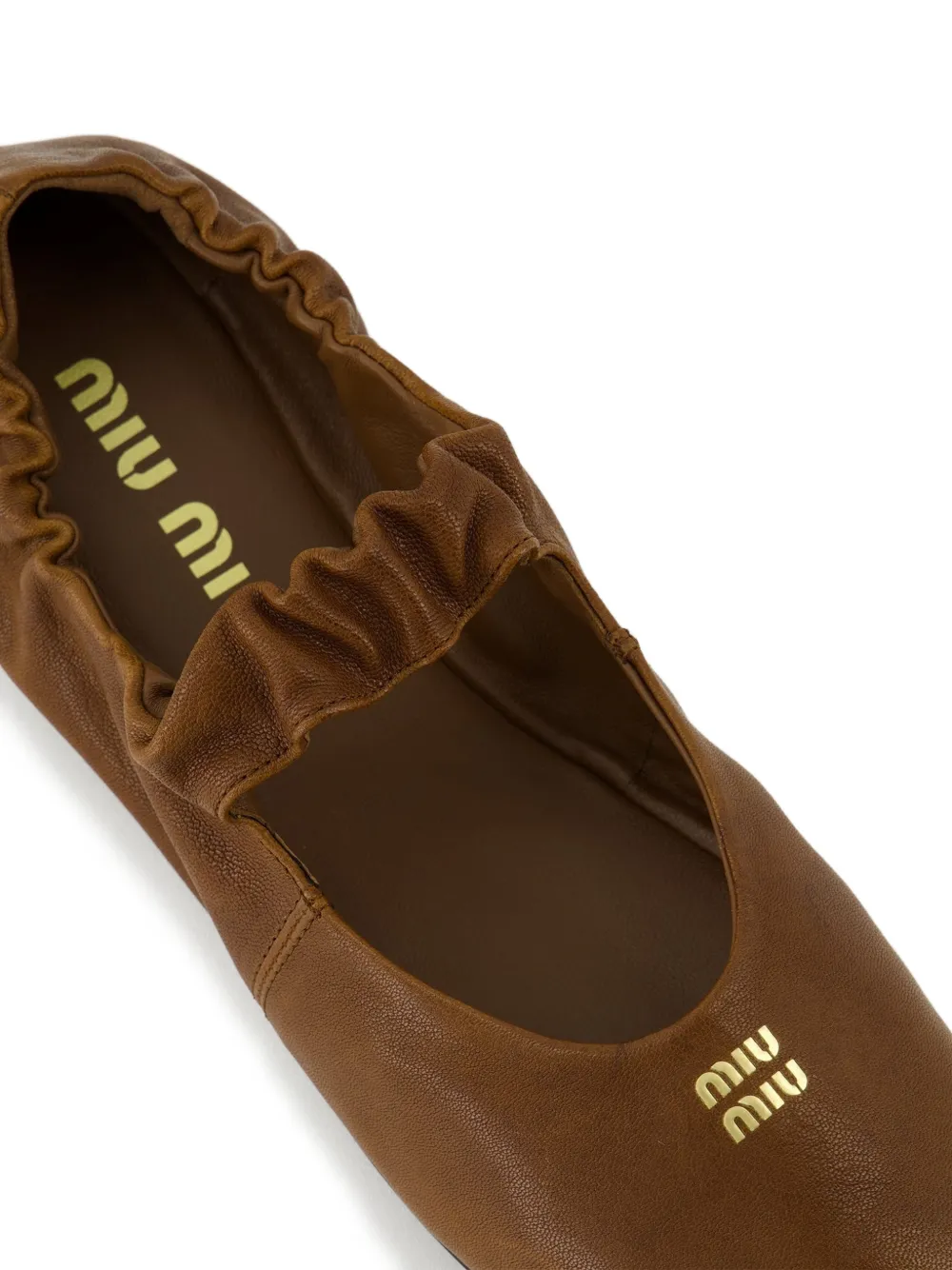 Miu Miu Ruched Leather Ballet Flats in Brown, view 5