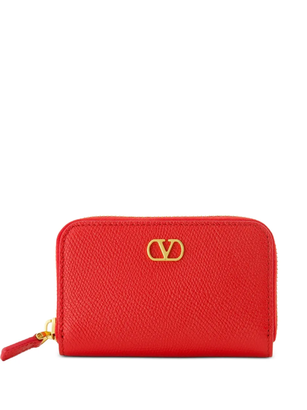 Valentino Garavani zipped grained leather wallet - Rosso