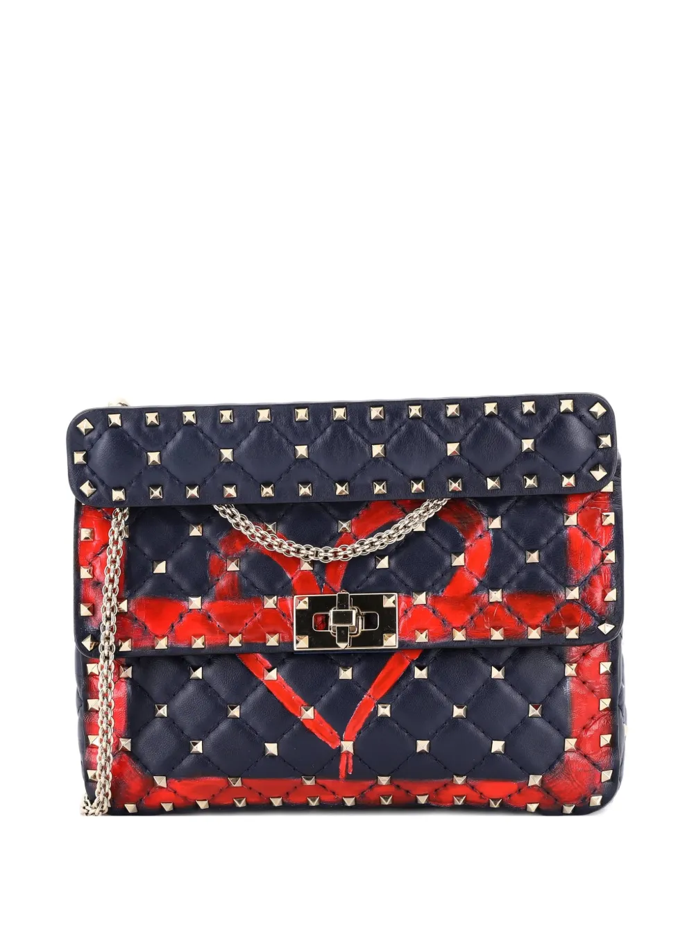 Valentino Garavani Pre-Owned Borsa a tracolla Rockstud Spike media in pelle trapuntata con battente - Blu