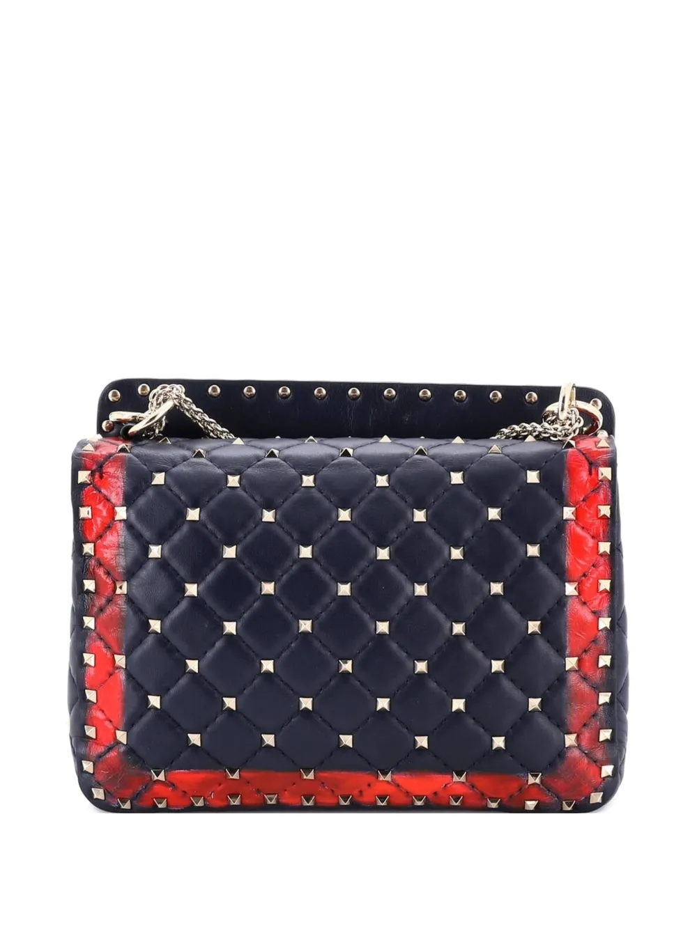  Valentino Garavani Pre-owned Rockstud Spike Flap Bag Quilted Printed Leather Medium Crossbody Bag - Blue 