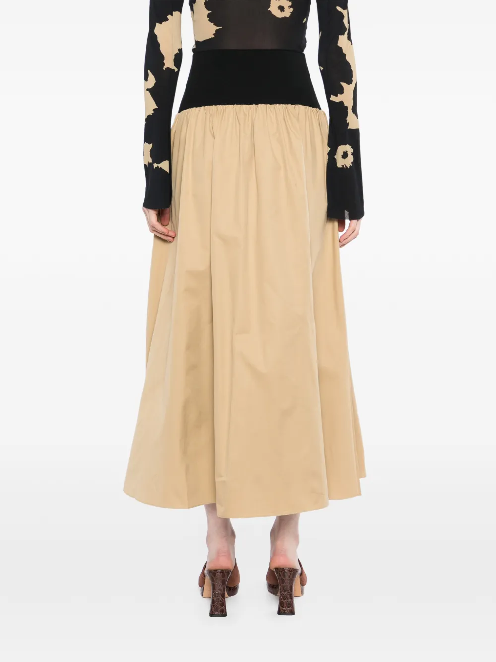 LESS Maxi-rok met A-lijn en patchwork Beige