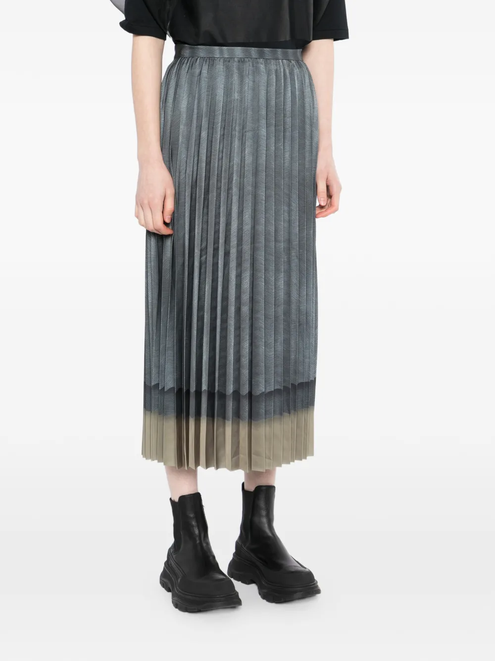 Patterned Pleated Midi Skirt