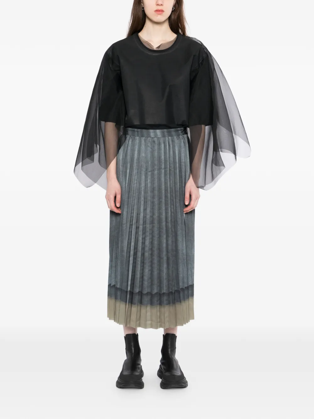 Patterned Pleated Midi Skirt