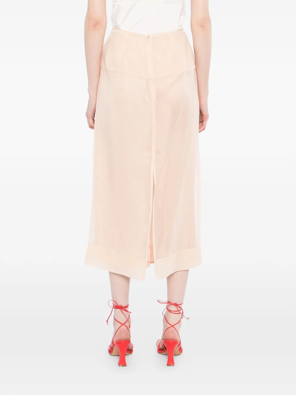 LESS Zijden midi-rok Beige