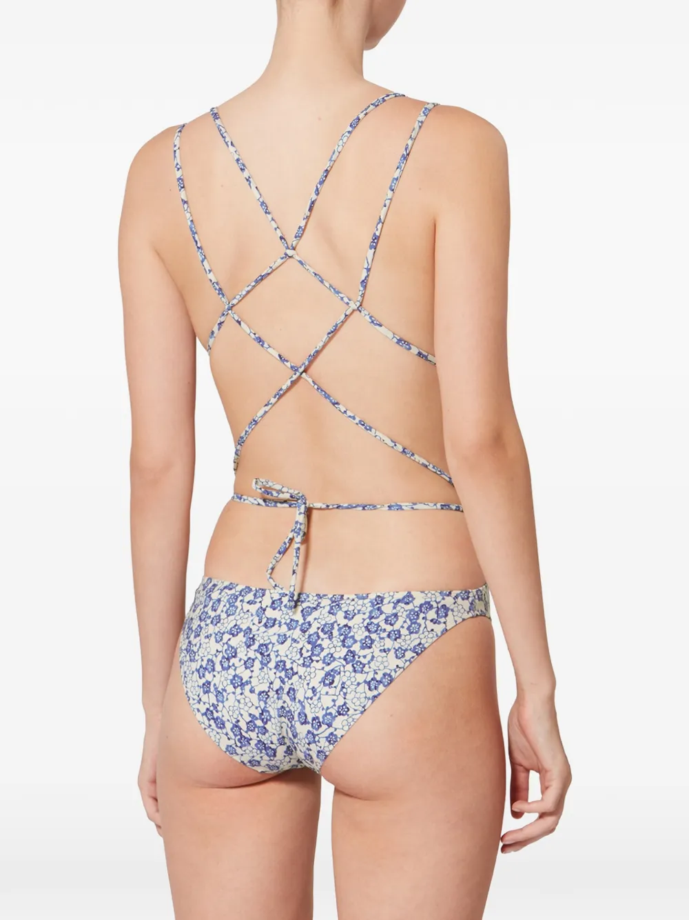 ISABEL MARANT Tenisia badpak met bloemen-print en gekruiste bandjes Blauw