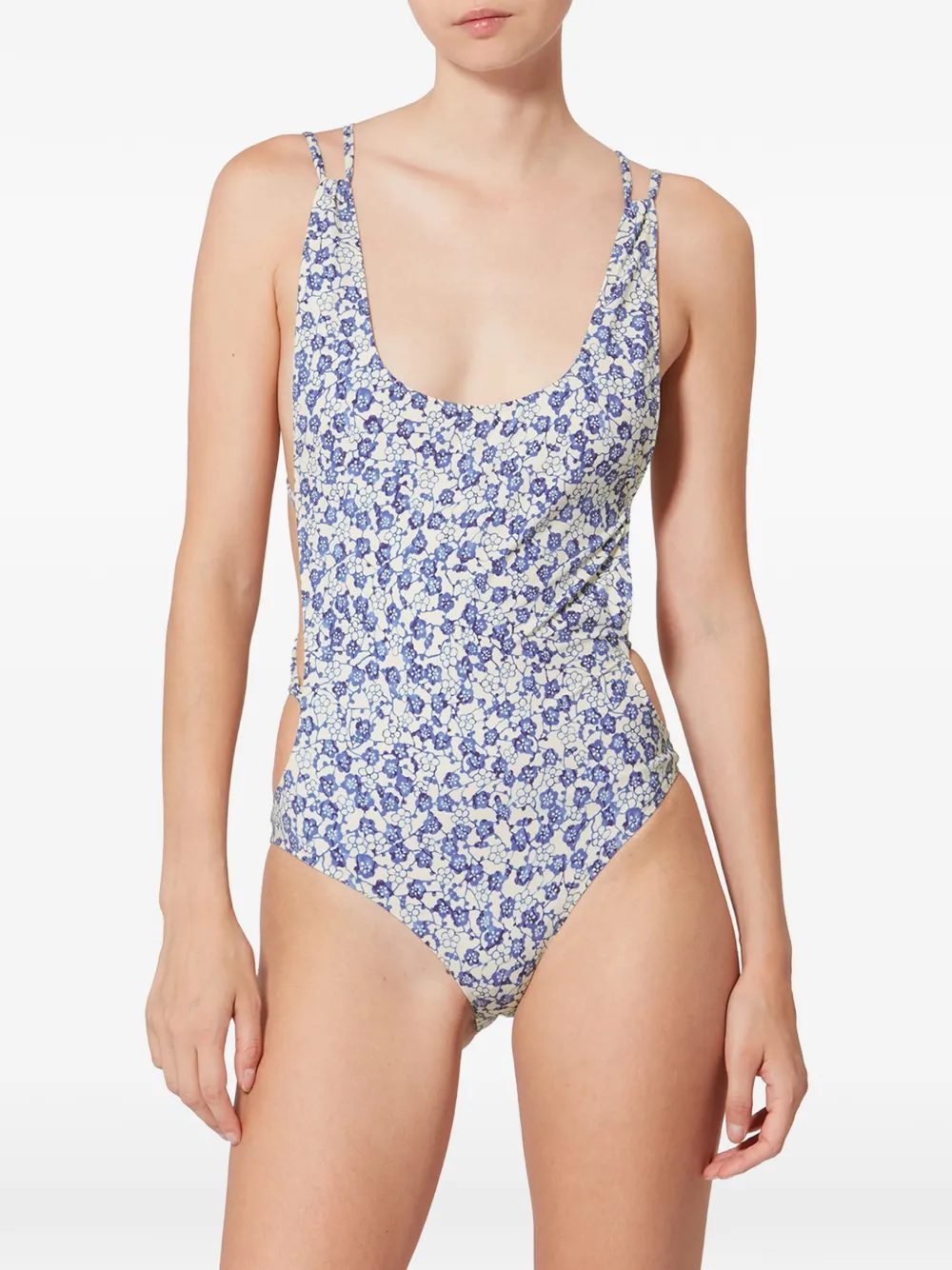 ISABEL MARANT Tenisia badpak met bloemen-print en gekruiste bandjes Blauw