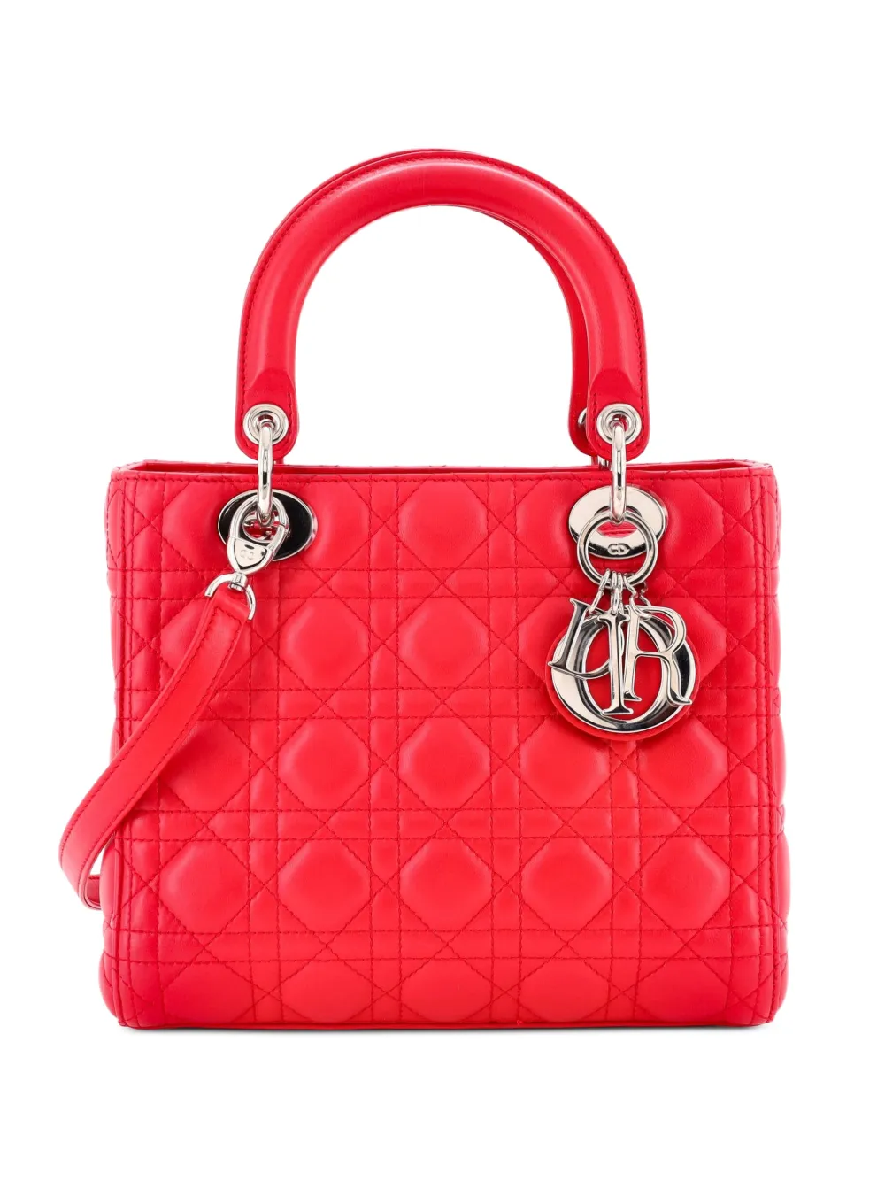 Christian Dior Pre-Owned Lady Dior Bag Cannage Quilt Lambskin Medium satchel - Rosso