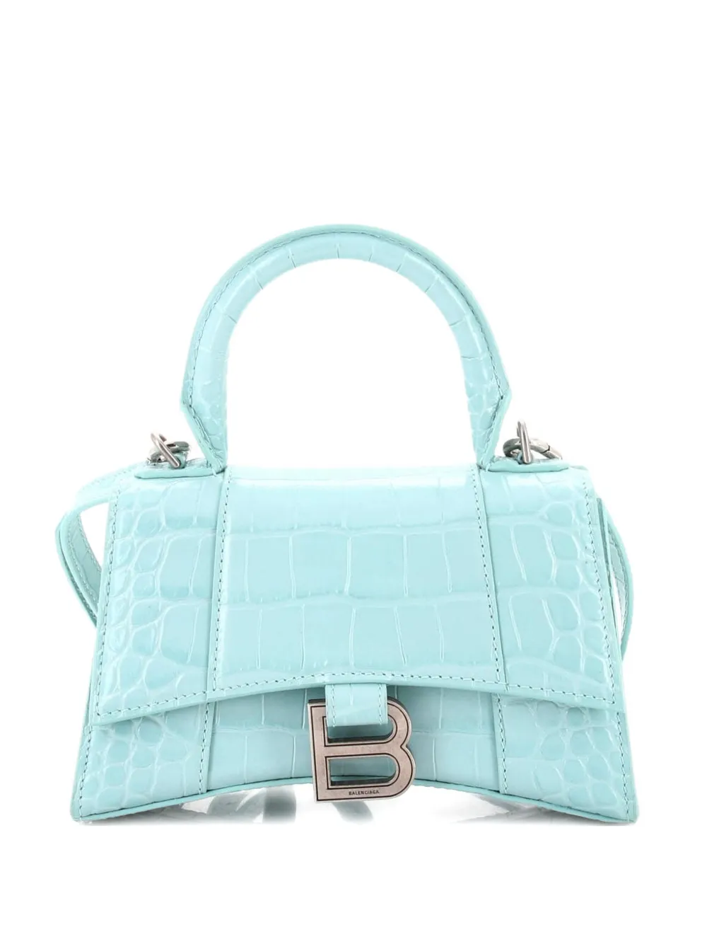 Pre-owned Balenciaga Hourglass Top Handle Bag Crocodile Embossed Leather Xs Satchel In Blue