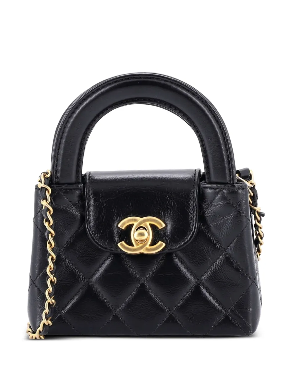CHANEL Pre-Owned Kelly Top Handle Shopping Bag Quilted Shiny Aged Calfskin Nano crossbody bag - Nero