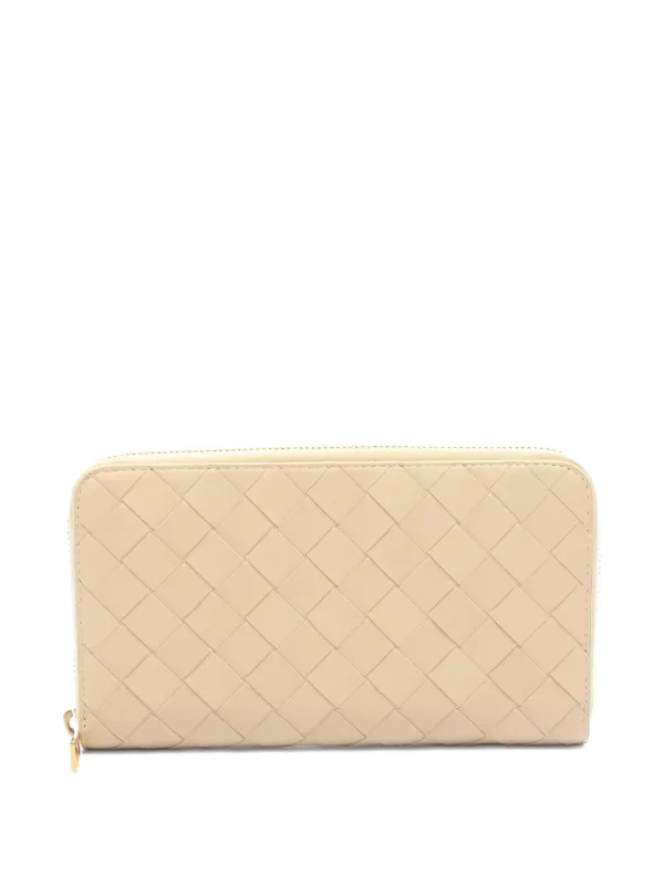 Bottega Veneta Pre-owned Intrecciato-leather Zip-closure Wallet in Neutrals