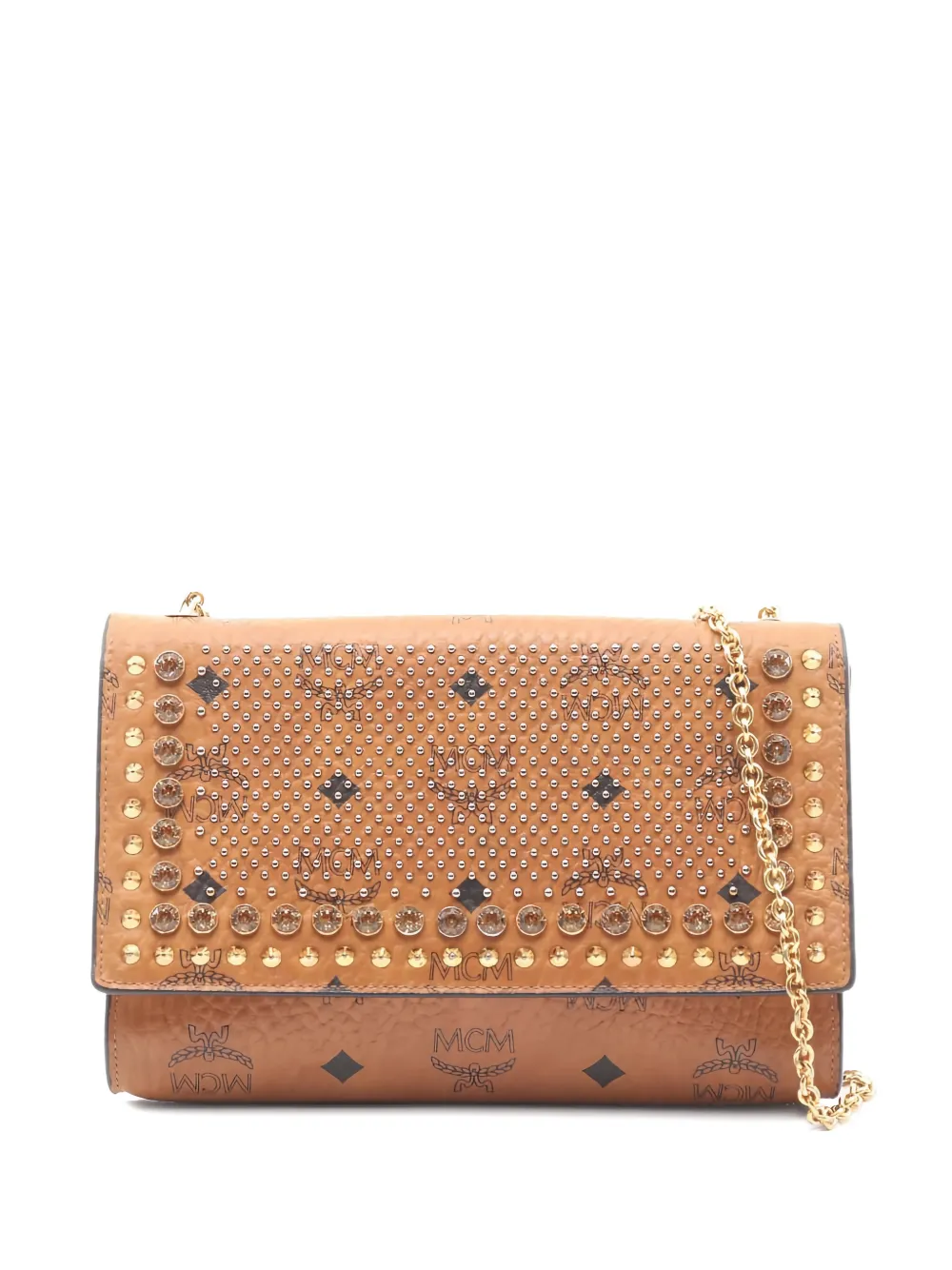 MCM Pre-Owned 2000s bijou studs chain cross body bag – Brown