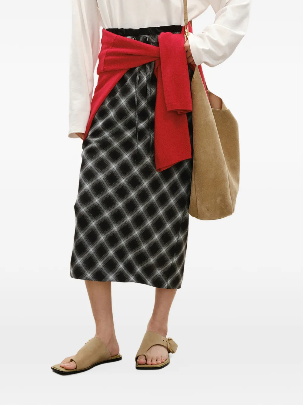 LESS plaid midi skirt - Schwarz