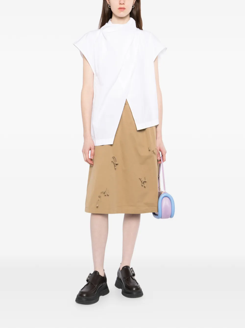  Jnby Appliqué Midi Skirt - Neutrals 