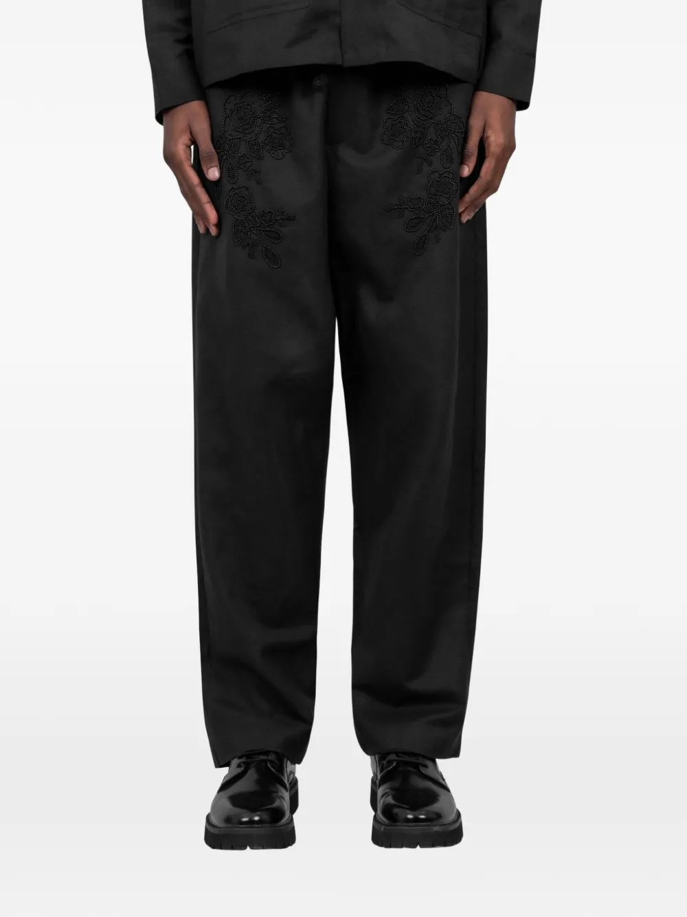 Baziszt floral-embroidered trousers - Nero