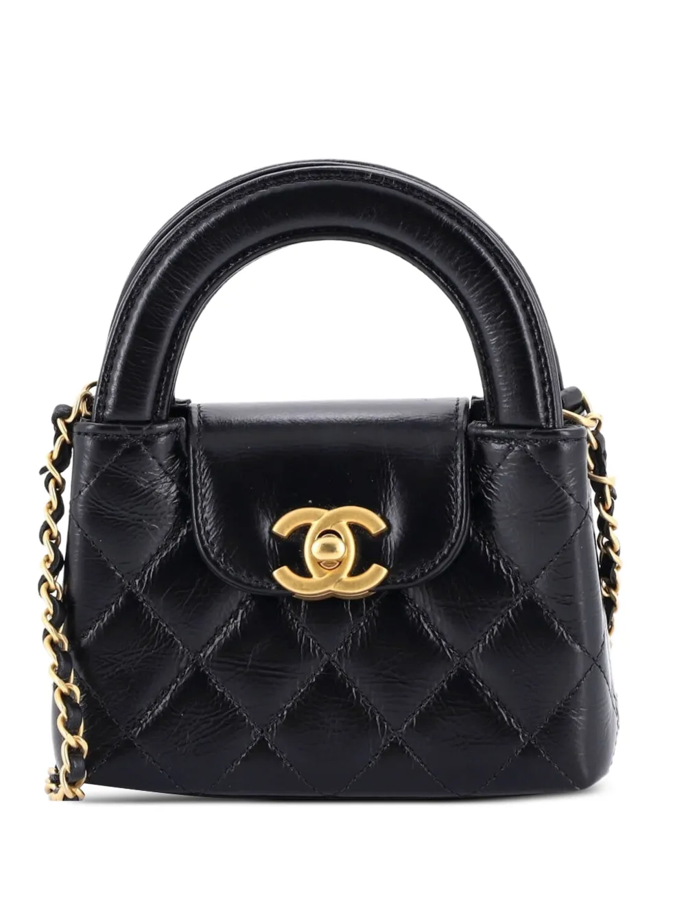 CHANEL Pre-Owned Kelly Top Handle Shopping Bag Quilted Shiny Aged Calfskin Nano crossbody bag - Nero
