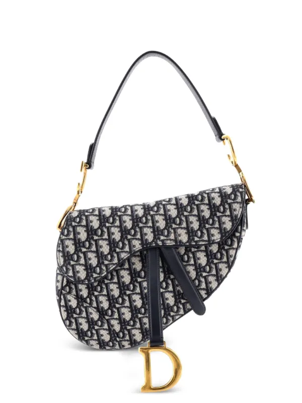 Dior Pre-owned Saddle Handbag Oblique Canvas Medium Shoulder Bag in Blue