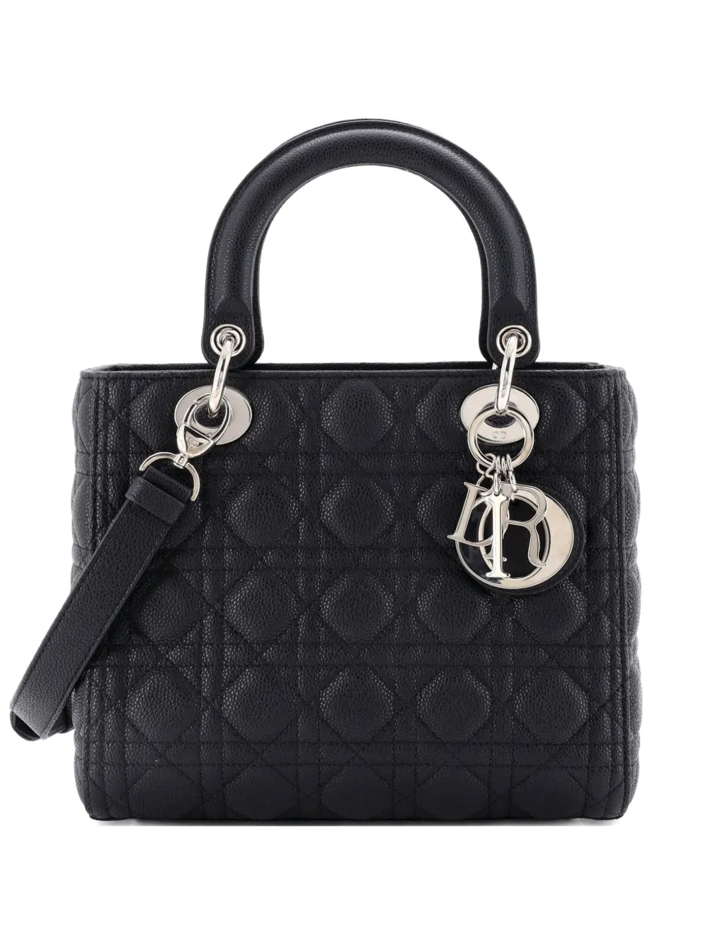 Christian Dior Pre-Owned Borsa a tracolla Lady Dior media in pelle di vitello pieno fiore trapuntata con motivo Cannage - Nero