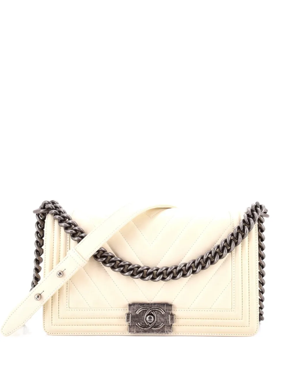 CHANEL Pre-Owned Boy Flap Bag Chevron Calfskin Old Medium shoulder bag - Bianco