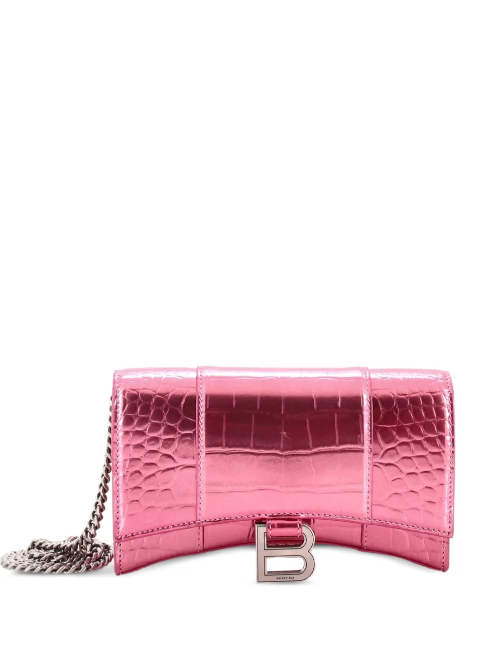 Balenciaga Pre-Owned Hourglass Chain Wallet Crocodile Embossed Leather clutch bag - Effetto metallizzato