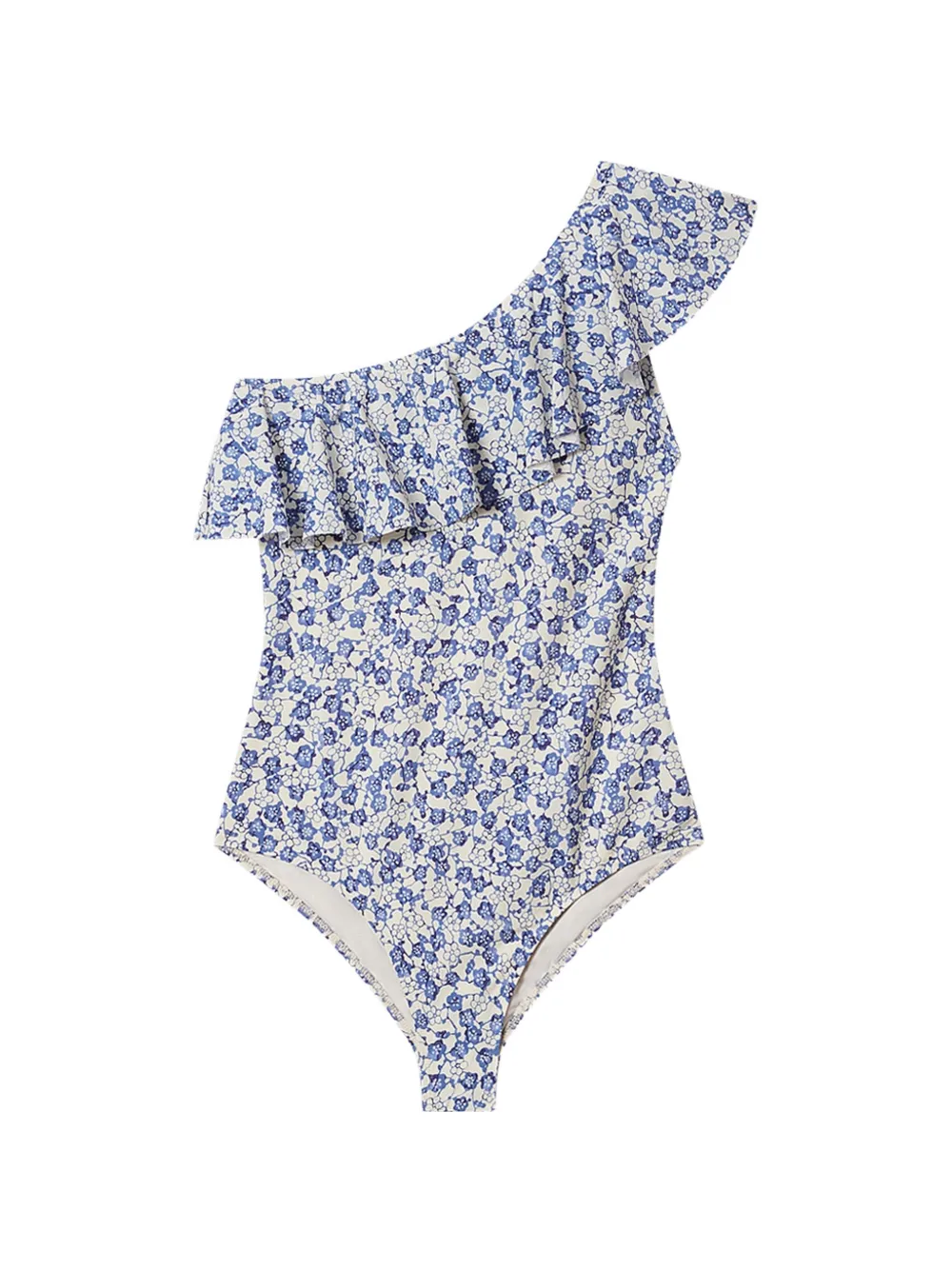 ISABEL MARANT Sicilya ruffled floral-print swimsuit - Nude