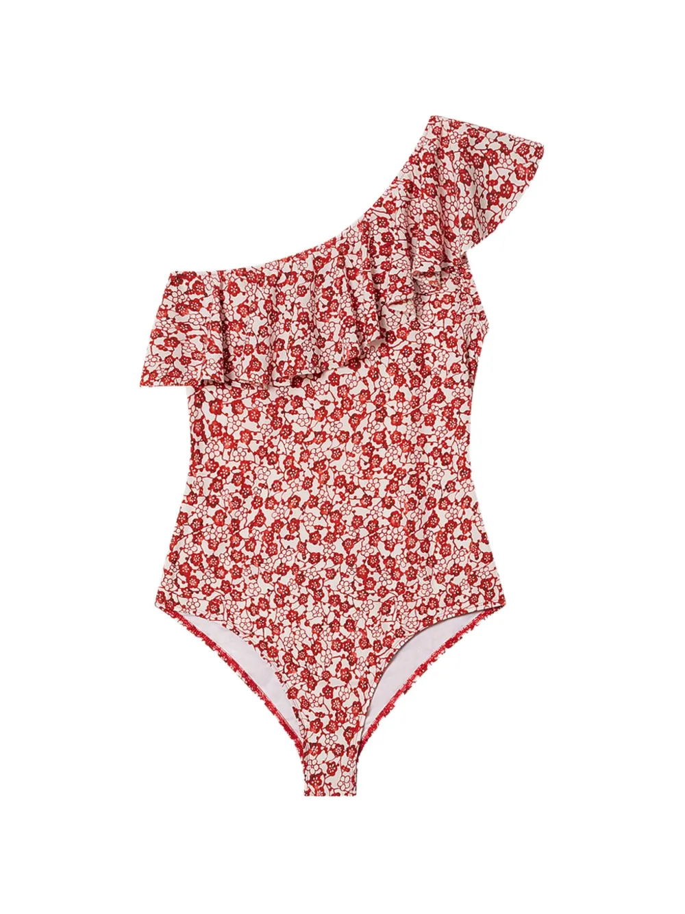 ISABEL MARANT Sicilya floral-print ruffled swimsuit - Rosso