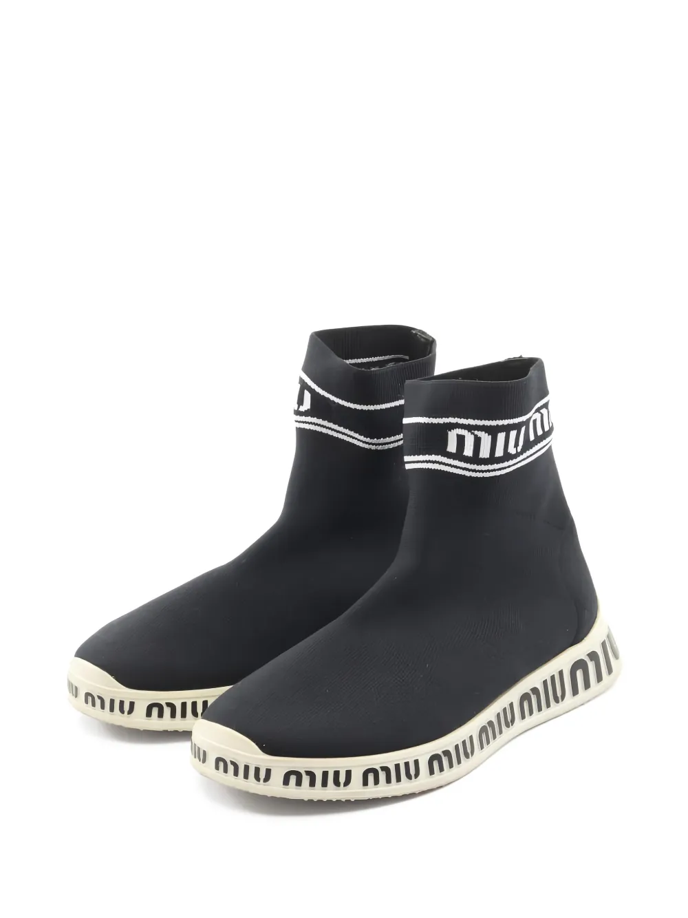 Miu Miu Pre-Owned 2010s knit-socks logo sneakers - Nero