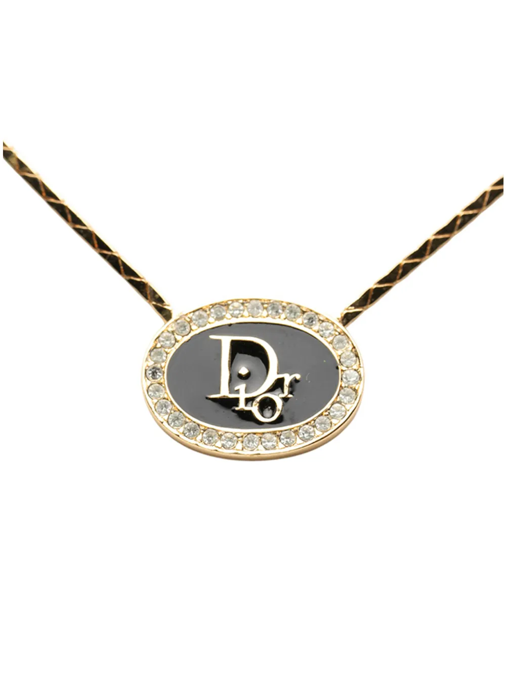 Christian Dior Pre-Owned 2000-2025 Gold Plated Rhinestone Logo Pendant Snake Chain Necklace costume necklace - Oro