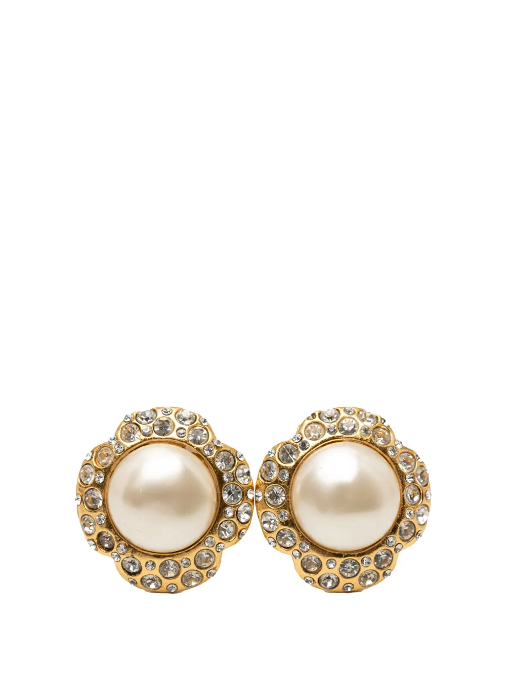 CHANEL Pre-Owned Orecchini a clip placcati in oro con perle sintetiche e logo 1970-1980