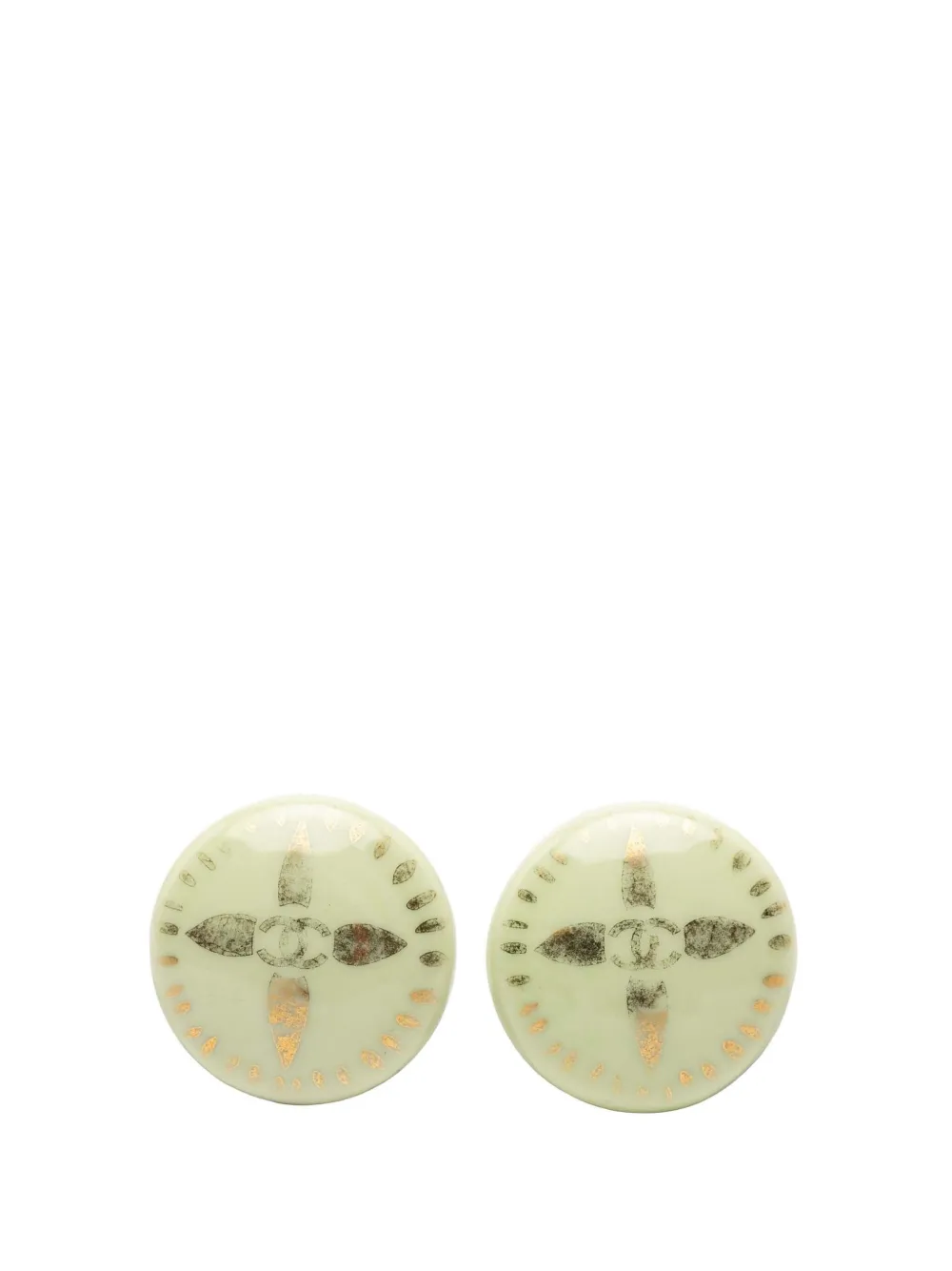 CHANEL Pre-Owned 1997 CC Resin and Gold Plated Round Clip on Earrings costume earrings - Verde