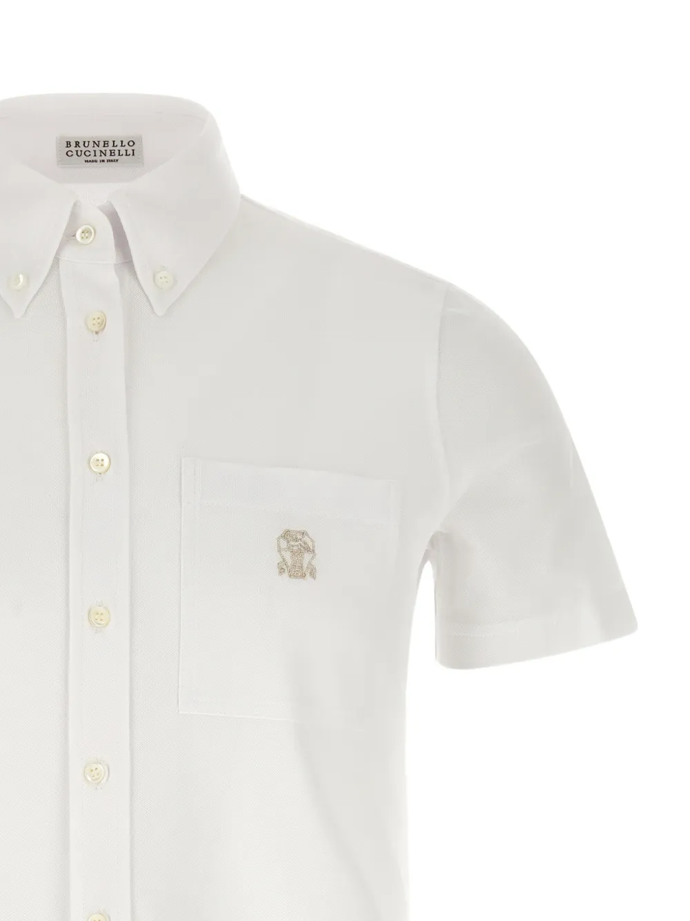 Brunello Cucinelli Blouse met geborduurd logo en zak Wit