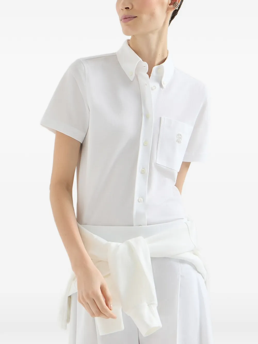 Brunello Cucinelli Blouse met geborduurd logo en zak Wit