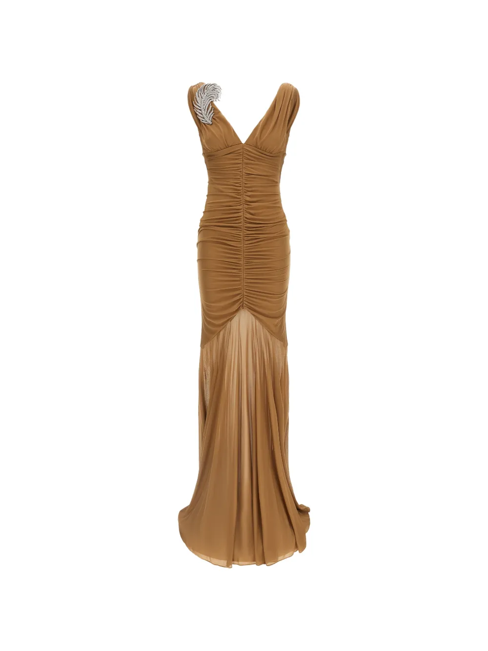 Giuseppe Di Morabito V-neck rhinestone-brooch maxi dress - Marrone