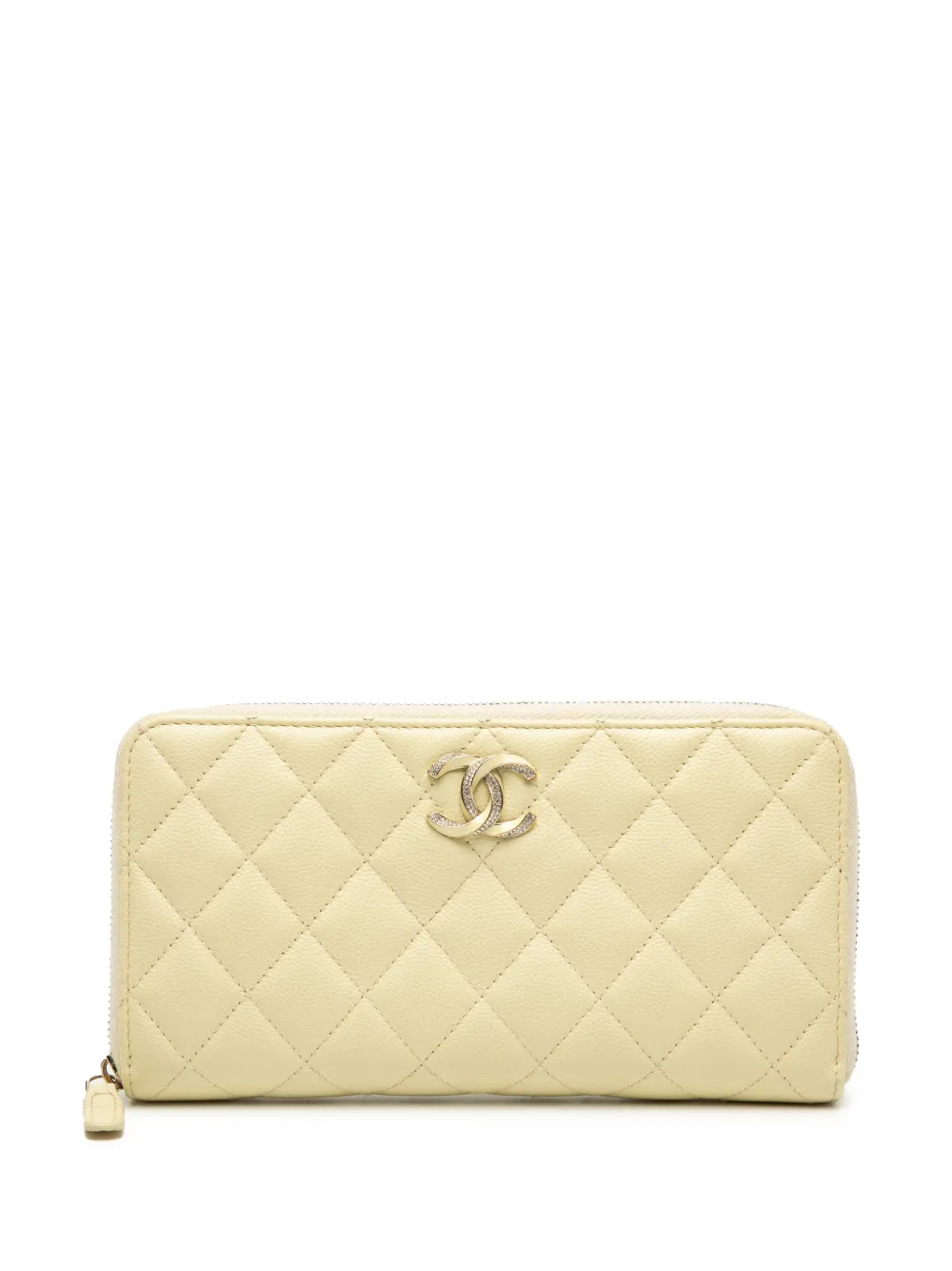 CHANEL Pre-Owned 2021-2025 CC Quilted Caviar Enamel Rhinestone Zip Around Wallet long wallets - Giallo