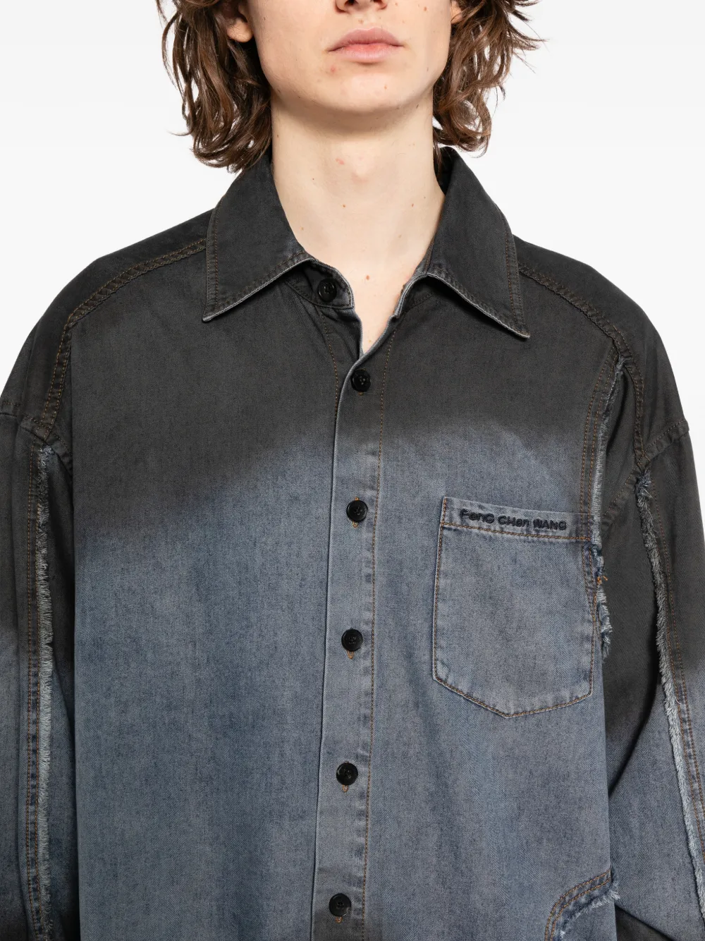 Feng Chen Wang Gradient-effect Fringed Shirt In Black